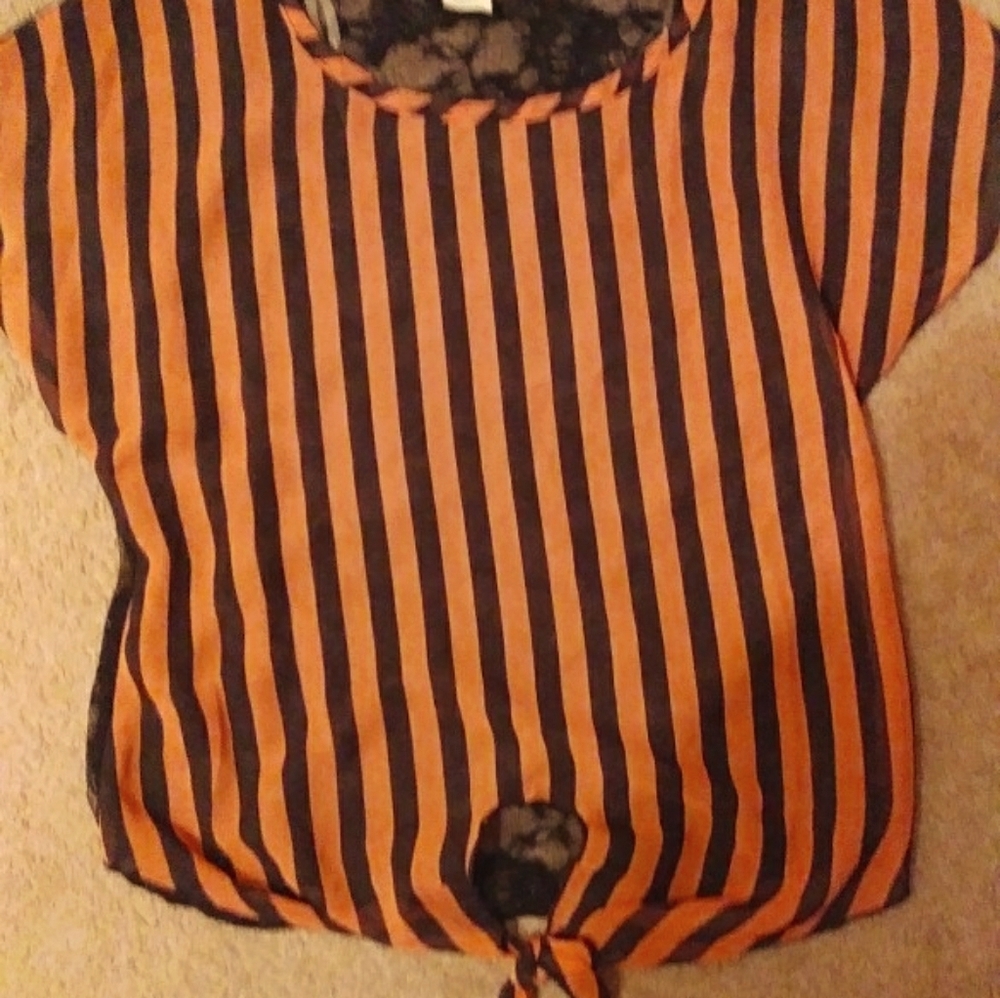 Black and Coral Stripe Top